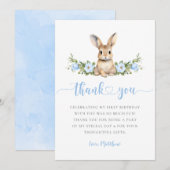 Blue Floral Spring Rabbit Some Bunny 1st Birthday サンキューカード (正面/裏面)