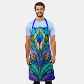 Blue floral stained glass エプロン (着用した状態)