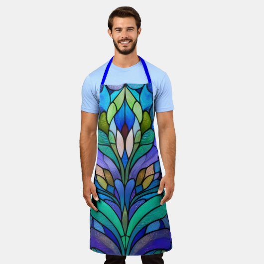 Blue floral stained glass エプロン (着用した状態)