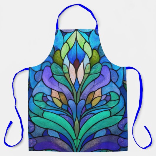 Blue floral stained glass エプロン (正面)