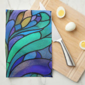 Blue floral stained glass キッチンタオル (四つ折り)