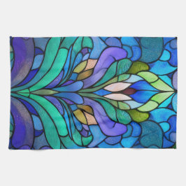 Blue floral stained glass キッチンタオル