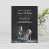 Blue Floral Stiletto Shoes Birthday Party 招待状 (スタンド正面)