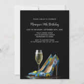 Blue Floral Stiletto Shoes Birthday Party 招待状 (正面)