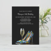 Blue Floral Stiletto Shoes Birthday Party 招待状 (スタンド正面)