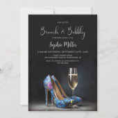 Blue Floral Stiletto Shoes Brunch and Bubbly 招待状 (正面)
