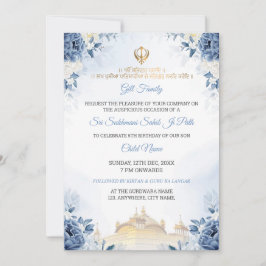 Blue Floral Sukhmani Sahib Path Birthday Invite 招待状