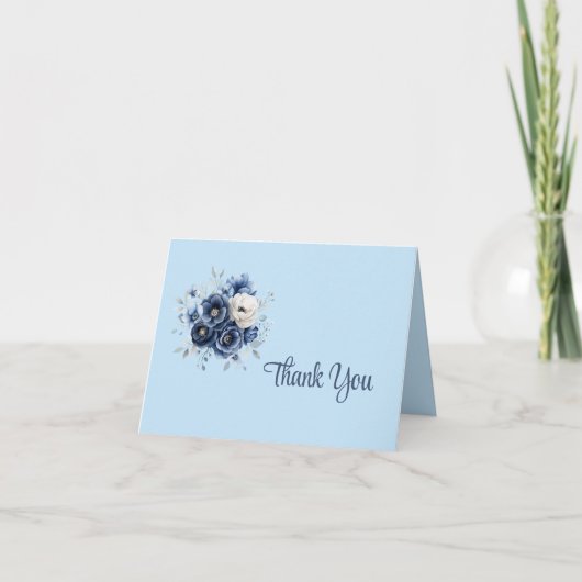 Blue Floral Thank You ノートカード (正面)