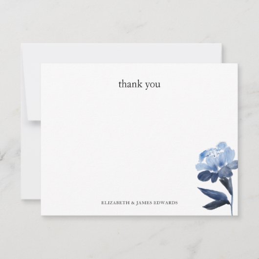 Blue Floral Thank You Personalized ノートカード (正面)