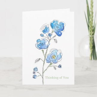 Blue Floral Thinking of You Card (Blank Inside) カード
