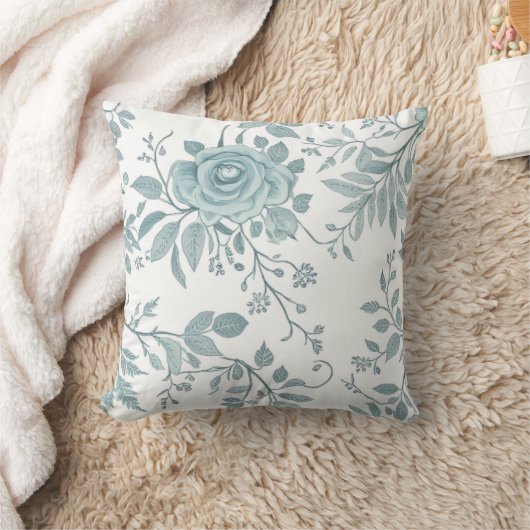 Blue Floral Throw Pillow クッション (ブランケット)