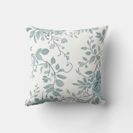 Blue Floral Throw Pillow クッション (裏面)