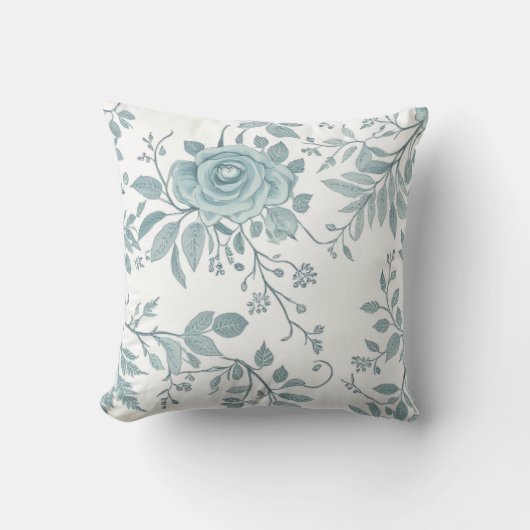 Blue Floral Throw Pillow クッション (正面)