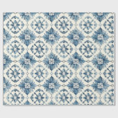 Blue Floral Tile Pattern Gift Wrap ラッピングペーパー (フラット)