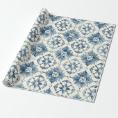 Blue Floral Tile Pattern Gift Wrap ラッピングペーパー (アンロールド)