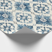 Blue Floral Tile Pattern Gift Wrap ラッピングペーパー (角)