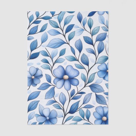 Blue Floral Tissue Paper | Botanical Gift Wrap 薄葉紙 (正面)