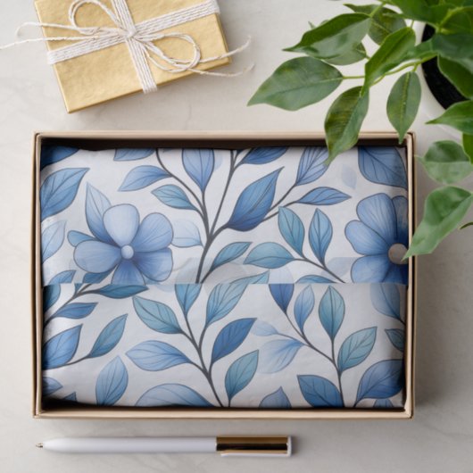 Blue Floral Tissue Paper | Botanical Gift Wrap 薄葉紙 (ギフト)