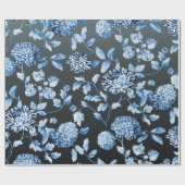 Blue Floral Toile Black Ombre Background ラッピングペーパー (フラット)