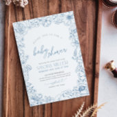 Blue Floral Toile de Jouy Baby Shower Invitation 招待状