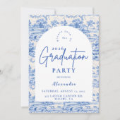 Blue Floral Toile Graduation Party 招待状 (正面)