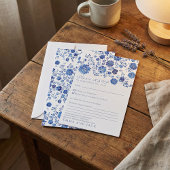 Blue Floral Toile style Wedding RSVP response Card