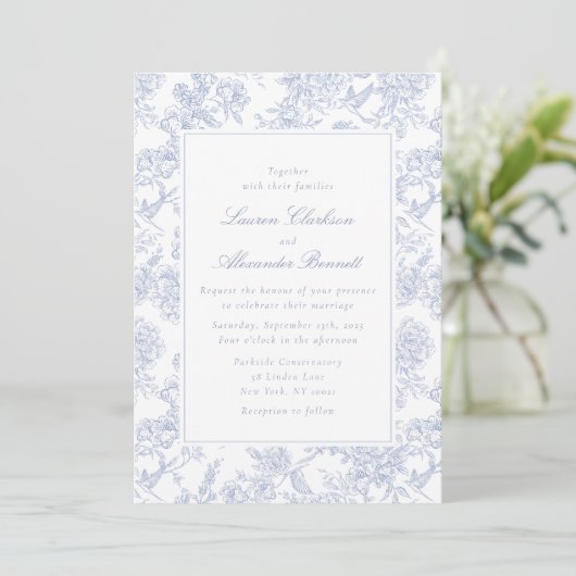 Blue Floral Toile Wedding Invitation 招待状 (スタンド正面)