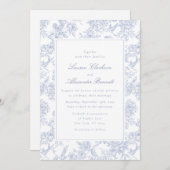 Blue Floral Toile Wedding Invitation 招待状 (正面/裏面)