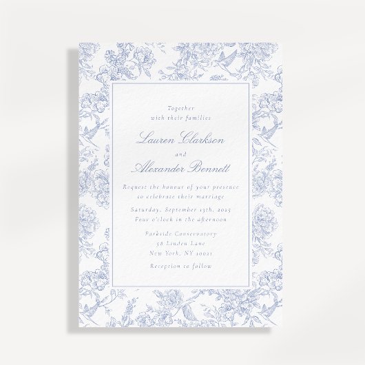 Blue Floral Toile Wedding Invitation 招待状