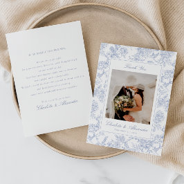 Blue Floral Toile Wedding Thank You Card 招待状