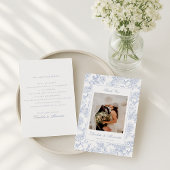 Blue Floral Toile Wedding Thank You Card 招待状