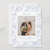 Blue Floral Toile Wedding Thank You Card 招待状 (正面)