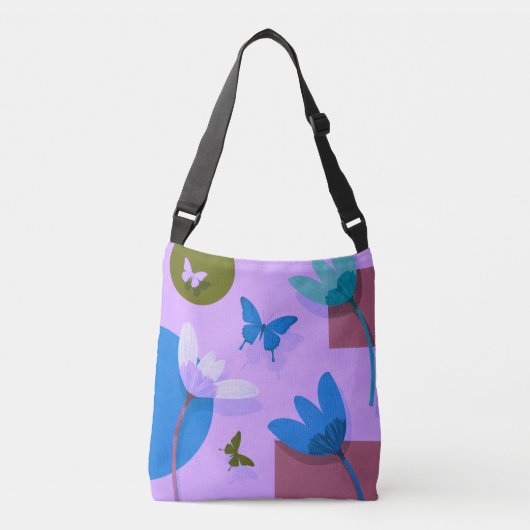 Blue Floral Tote Bag – Modern Abstract Design クロスボディバッグ (正面)
