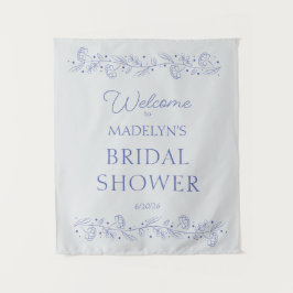 Blue Floral Vines Bridal Shower Welcome Sign タペストリー