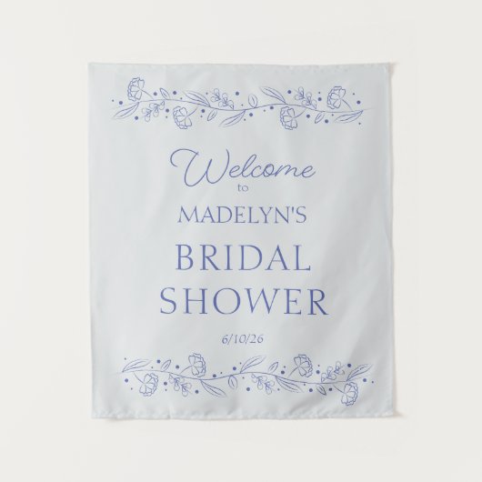 Blue Floral Vines Bridal Shower Welcome Sign タペストリー (正面)