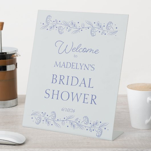 Blue Floral Vines Bridal Shower Welcome Sign 台座サイン (インサイチュ)