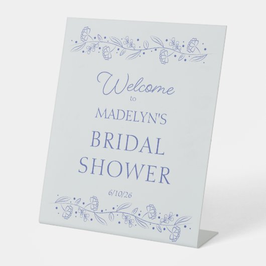 Blue Floral Vines Bridal Shower Welcome Sign 台座サイン (正面)