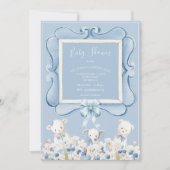 Blue Floral Vintage Animals  Baby Shower 招待状 (正面)
