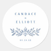 Blue Floral Vintage Wedding RSVP Card ラウンドシール (正面)