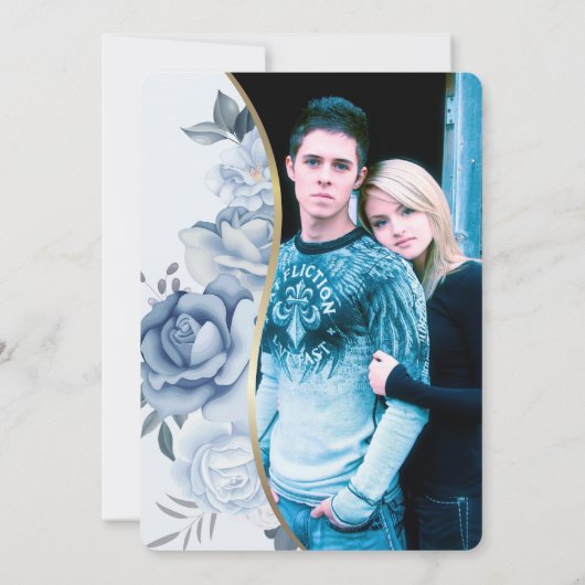 Blue Floral w/Custom Photo Wedding Invitation 招待状 (裏面)