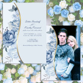 Blue Floral w/Custom Photo Wedding Invitation 招待状