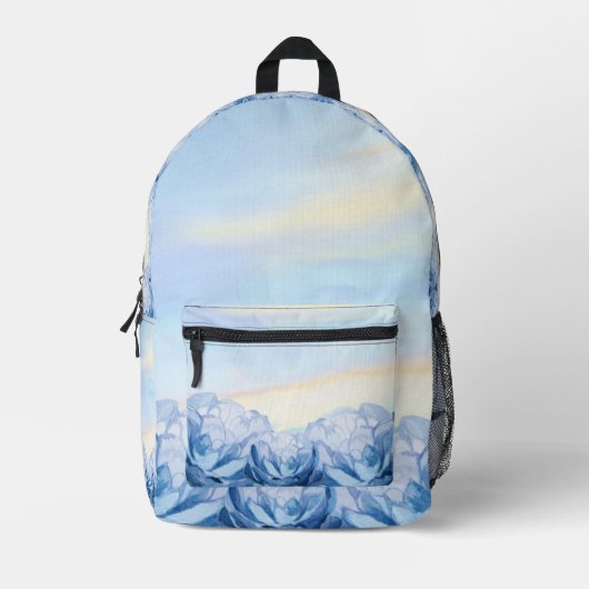Blue Floral Watercolor Backpack  プリントバックパック (正面)
