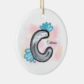 Blue Floral Watercolor Letter C セラミックオーナメント (右)