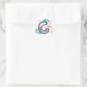 Blue Floral Watercolor Letter C ラウンドシール (バッグ)