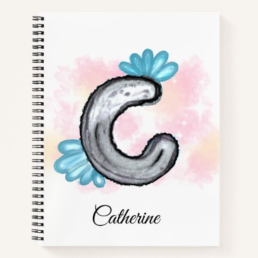 Blue Floral Watercolor Lettter C ノートブック (正面)