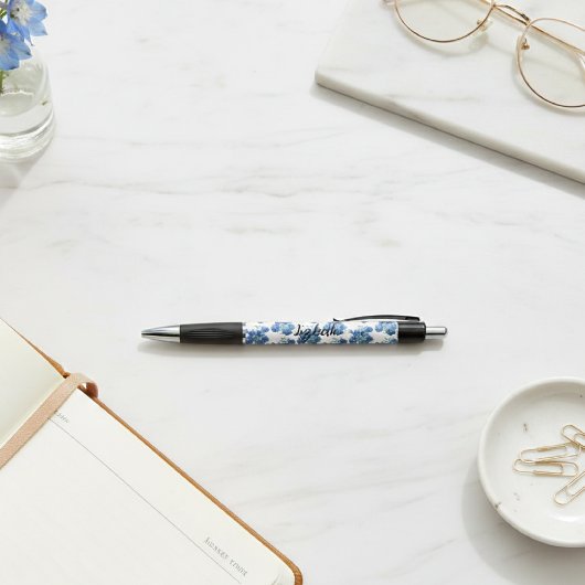 Blue Floral Watercolor Pattern Pen ボールペン