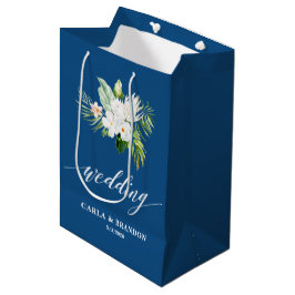 Blue Floral Wedding ミディアムペーパーバッグ