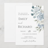 Blue Floral Wedding  招待状 (正面/裏面)