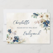 Blue Floral Wedding Bridesmaid Proposal Card 招待状 (正面)