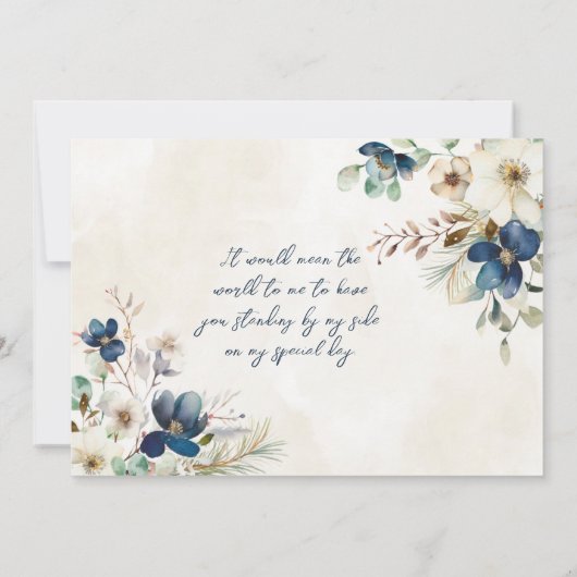 Blue Floral Wedding Bridesmaid Proposal Card 招待状 (裏面)